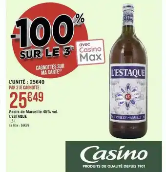 Géant Casino Pastis de marseille 45% vol. l'estaque offre