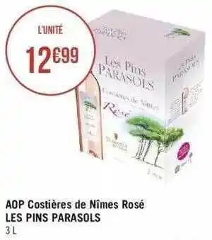 Géant Casino Aop costières de nîmes rosé les pins parasols offre