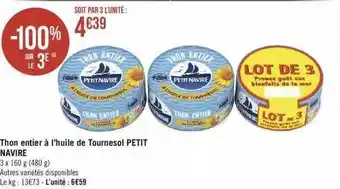 Géant Casino Thon entier à l'huile de tournesol petit navire offre