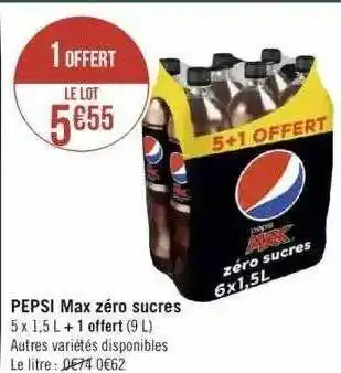 Géant Casino Pepsi max zéro sucres offre