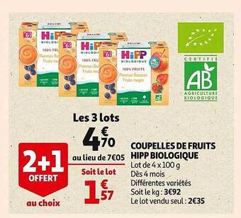 Auchan Coupelles de fruits hipp biologique offre