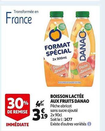 Auchan Boisson lactée aux fruits danao offre
