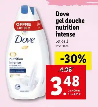 Lidl Dove gel douche nutrition intense offre