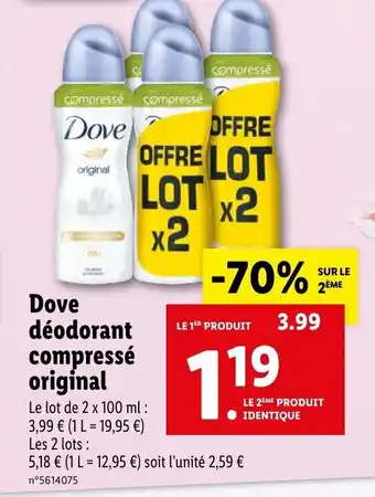 Lidl Dove déodorant compressé original offre