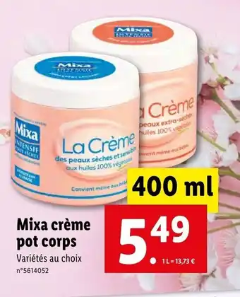 Lidl Mixa crème pot corps offre