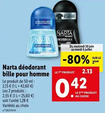 Lidl Narta déodorant bille pour homme offre