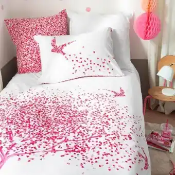 Carré Blanc Parure de lit enfant percale de coton imprimée cœurs mon cœur offre