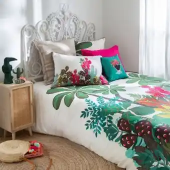 Carré Blanc Parure de lit enfant percale de coton imprimée feuillage latina offre