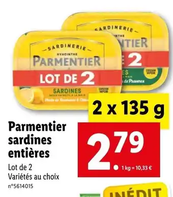 Lidl Parmentier sardines entières offre