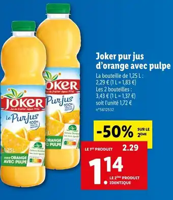 Lidl Joker pur jus d'orange avec pulpe offre