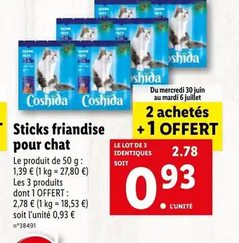 Lidl Sticks friandise pour chat offre