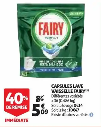 Auchan Supermarché Capsules lave vaisselle FAIRY offre