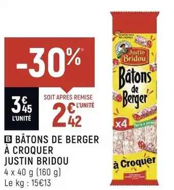 Petit Casino Justin bridou bâtons de berger à croquer offre