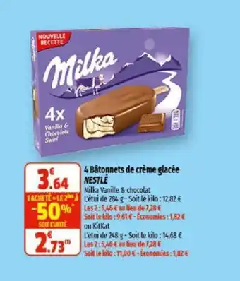 Coccinelle Supermarché MILKA 4 bâtonnets de crème glacée nestlé offre