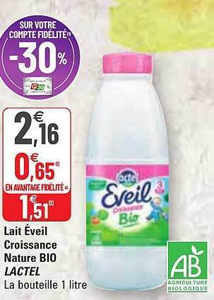 G20 Lait éveil croissance nature bio lactel offre