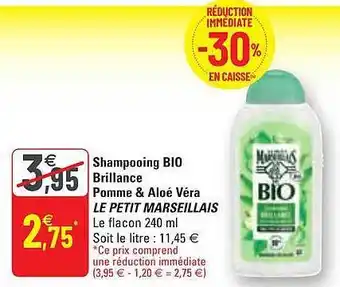 G20 Shampooing bio brillance pomme & aloé véra le petit marseillais offre