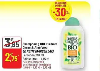 G20 Shampooing bio purifiant citron & aloé véra le petit marseillais offre