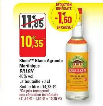 G20 Rhum blanc agricole martinique dillon offre