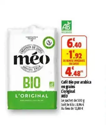 Café bio pur arabica en grains l'original MÉO