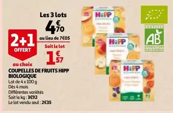 Auchan Coupelles de fruits hipp biologique offre