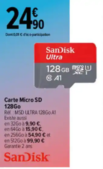 Carrefour Carte Micro SD 128Go offre
