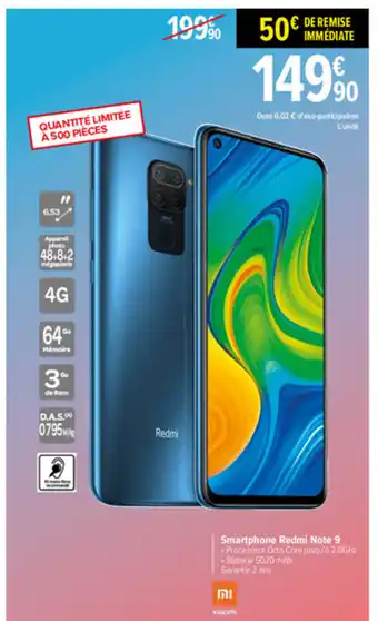 Carrefour Smartphone Redmi Note 9 offre