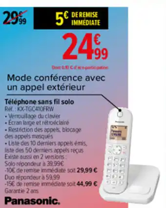 Carrefour Téléphone Sans Fil Solo offre