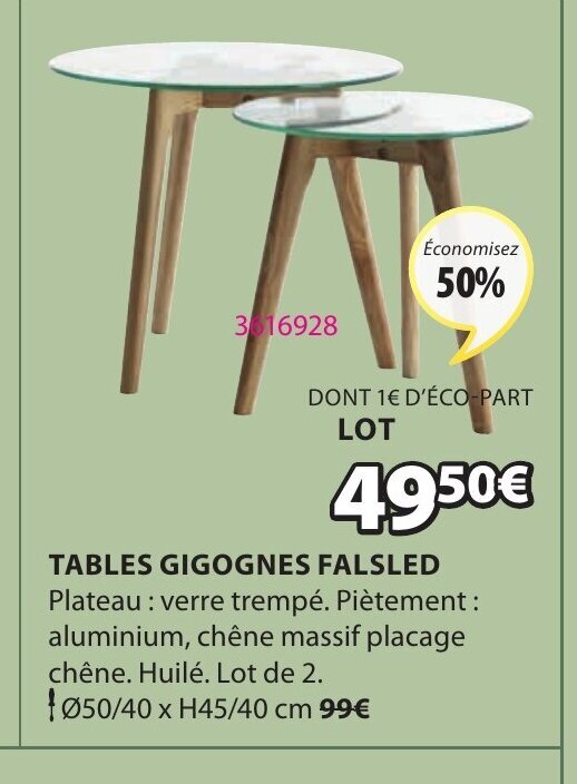 Promo Tables Gigognes Falsled chez JYSK