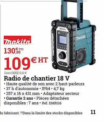 Espace emeraude Radio de chantier 18v makita offre