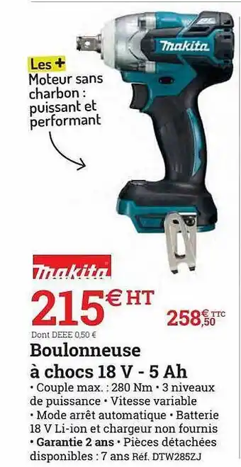 Boulonneuse à chocs 18 v - 5 ah makita