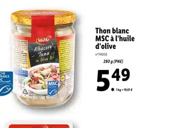 Lidl Thon Blanc MSC à l'Huile d'Olive offre