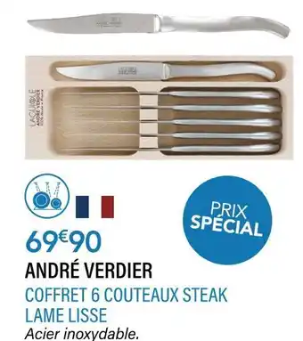 André verdier coffret 6 couteaux steak lame lisse