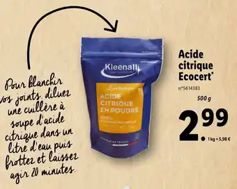 Lidl Acide Citrique Ecocert offre