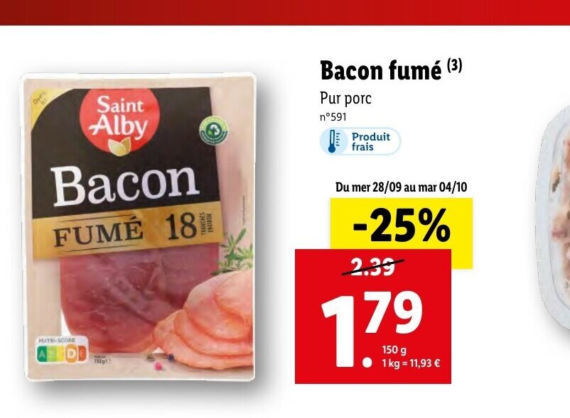 Promo Bacon Fumé chez Lidl