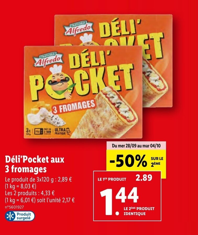Promo Déli'Pocket Aux 3 Fromages chez Lidl