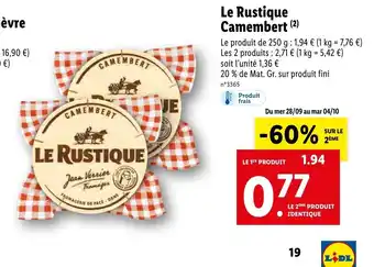 Lidl Le Rustique Camembert offre