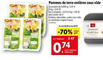 Lidl Pommes De Terre Entiéres Sous Vide offre