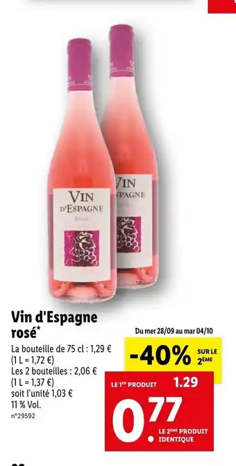 Lidl Vin D'Espagne Rose offre