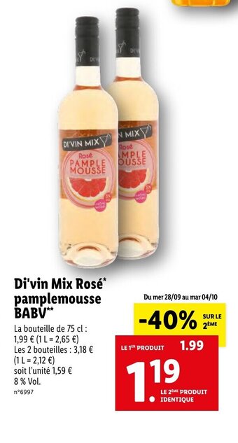 Lidl Di'Vin Mix Rosé Pamplemousse BABV offre