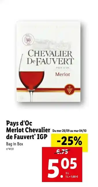 Lidl Pays D'oc Merlot Chevalier De Fauvert ' IGP offre
