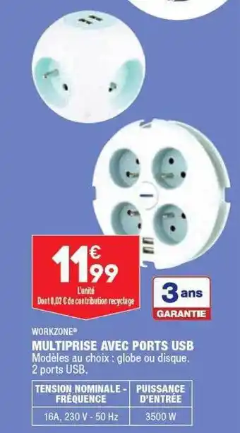ALDI Multiprise avec ports usb workzone offre