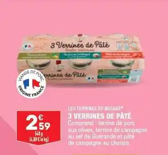 ALDI 3 verrines de pâté les terrines du bocage offre