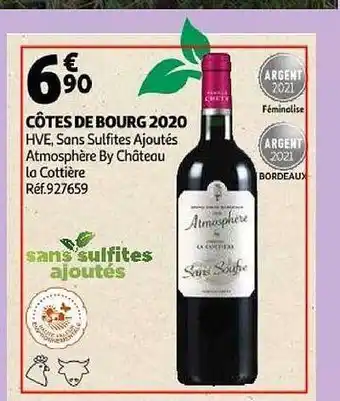 Auchan Côtes de bourg 2020 hve, sans sulfites ajoutés atmosphère by château la cottière offre