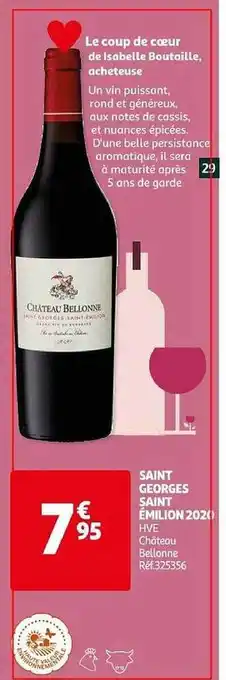 Auchan Saint geroges saint émilion 2020 hve château bellonne offre