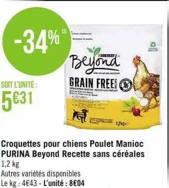 Casino Supermarchés Croquettes pour chiens poulet manioc purina beyond recette sans céréales offre