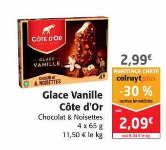 Colruyt Glace vanille côte d'or offre