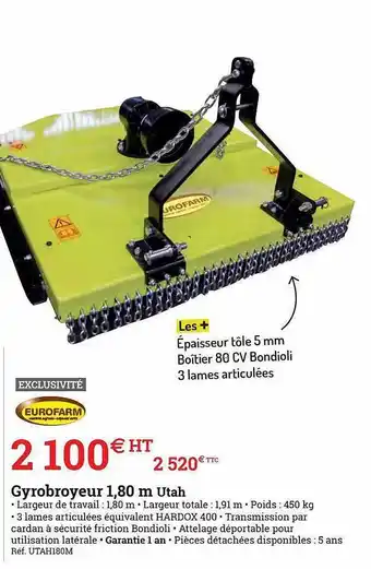 Espace emeraude Gyrobroyeur 1,80 m utah eurofarm offre