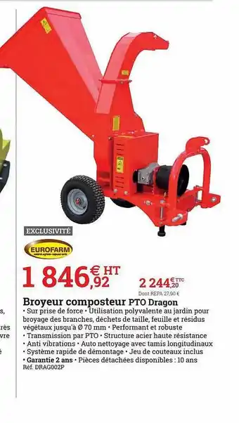 Espace emeraude Broyeur composteur pto dragon eurofarm offre