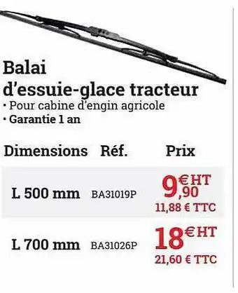 Espace emeraude Balai d'essuie-glace tracteur offre