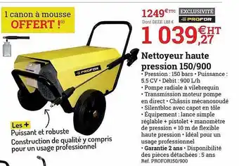 Espace emeraude Nettoyeur haute pression 150-900 profor offre